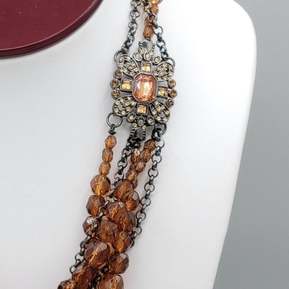 New York Co Signed Womens Brown Beads Multi Strand Necklace Gunmetal Tone 18 in - Picture 6 of 9